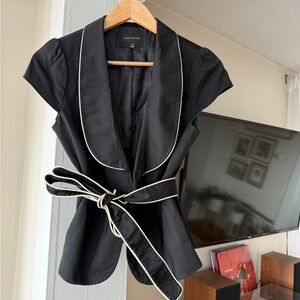 The Limited Black Contrast Trim Blazer Jacket Tie Waist Short Sleeve Size Medium